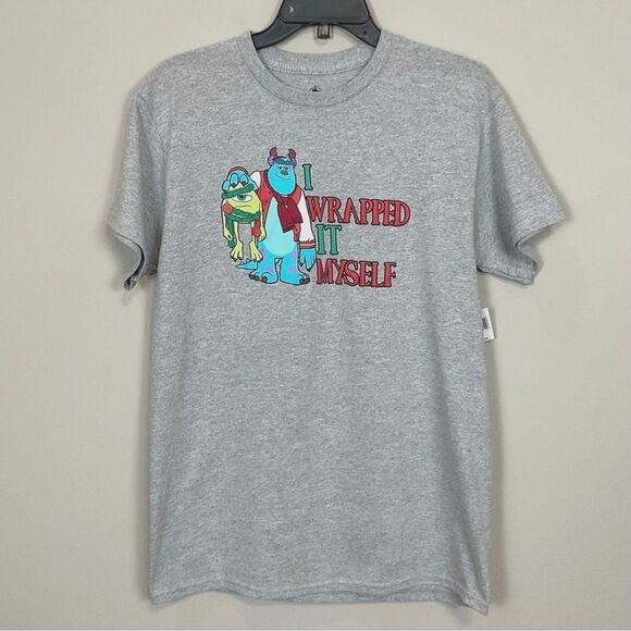 Monsters Holiday Grey T-Shirt Short Sleeve Crewneck Tee Disney Parks New Sz S - Picture 1 of 4